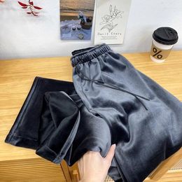 Women's Pants Korejepo Retro Velvet Plus Wide Leg Women Autumn Winter Relaxed Temperament Draping Floor Straight Casual Bottoms
