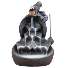 Smoke Backflow Ceramic Incense Burner Cone Stick Holder Censer Black Furnishing Articles Decoration Home Furnace Base244q