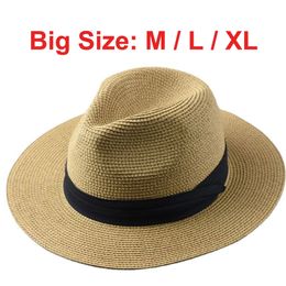 Wide Brim Hats Bucket Over Size Straw Sun for Men Big Head 62cm Panama Male Outdoor Fishing Beach Foldable Jazz Top Sunscreen Visor 230421