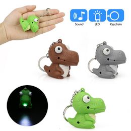 Keychains Cute Dinosaur Model Keychain With LED Light And Sound Keyfob Kids Toy Gift F626