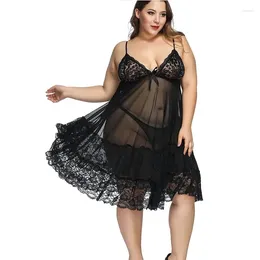 Women's Sleepwear Plus Size Sexy Erotic Lace Hollow-out Night Dress Women Lingerie Nightgown Pijama Through Underwear Black 7XL