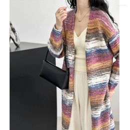 Women's Knits 2023 Women Cardigans Coat Colorful Knitted Sweater WomenV-Neck Vintage Cardigan Autumn Tops