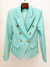 Women's Suits Blazers HIGH QUALITY Fashion Designer Jacket Women's Classic Metal Lion Buttons Double Breasted Slim Fitting Blazer Mint 231121