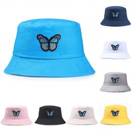 Berets Panama Bucket Cap Unisex Butterfly Print Hat Fisherman Women Summer Sun Sunscreen Casual Cool Beach Solid Round Hats