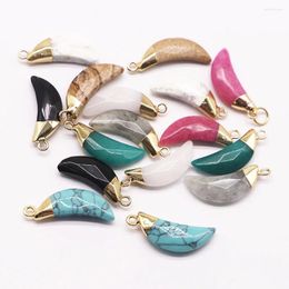 Pendant Necklaces 10pcs/lot Sell Natural Stone Gold Moon Necklace Mixed Color Fashion Charm Accessories DIY Jewelry