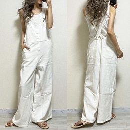 Women's Jumpsuits Rompers Summer Women Jumpsuit Japanese Suspenders Plain Trousers Ladies Fashion Loose All-in-one Full Length White Casual Wide Leg Pants 230422