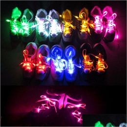 Украшение вечеринки Est Светодиодная лампа Мигающая обувь Кружева Волоконно-оптические шнурки Светящиеся шнурки Светящиеся вспышки Светящиеся шнурки для обуви 7 цветов для Dh2Lp