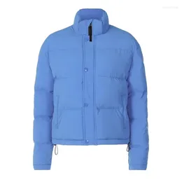 Men's Jackets 2023 Blue Loose Crop Bread Jacket Women's Casual Versatile Thickened Stand Collar Zipper Cotton Coat Tie Winter Streetwear