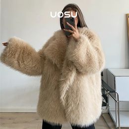 Women's Fur Faux Fur Oversized Lapel Fluffy Fur Coat Women Winter Warm Solid Faux Fur Jacket Long Luxury Brand Loose Party Outwear Fashion Clothes 231121