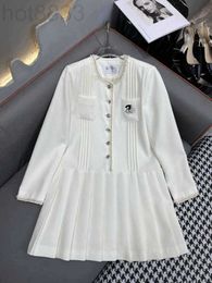 Basic & Casual Dresses Designer 23 Autumn/winter New Style Sweet and Gentle Temperament Age Reducing Letter Embroidered Round Neck Pleated Dress TAN4