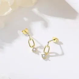 Stud Earrings Genuine S925 Sterling Silver 14K Gold Plated Elegant Vintage Female Women Jewellery For Gift