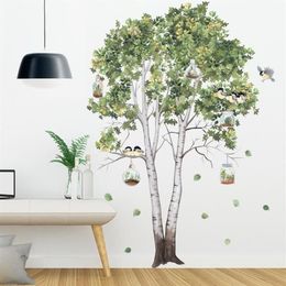 Wall Stickers Big Tree Birch Green Leaves Decals Living Room Bedroom Birds Home Decor Poster Wallpaper PVC Decoration232I