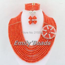 Necklace Earrings Set Natural Pink African Coral Beads Jewellery Nigerian Wedding Costume Wholesale CJ305