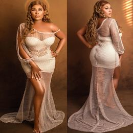 2023 April Aso Ebi Mermaid Lace Prom Dress Beaded One Shoulder Evening Formal Party Second Reception Birthday Engagement Gowns Dresses Robe De Soiree ZJ610