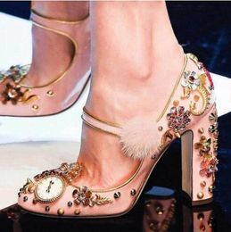 Gold Pink Silver Slingbacks Women Vintage Mary Jane Shoes Rivets Rhinestone Fashion High heel Buckle Wedding Bridal Dress Shoes Lady Pumps