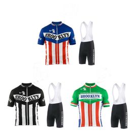 2022 Men Cycling Jersey Set White Black Green Short Sleeve Brooklyn Cycling Clothing Summer Bicycle Clothes MTB Road Bike Wear Cus210s