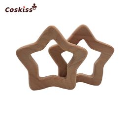 Baby Teethers Toys Coskiss 10pcs Handmade Beech Wooden Star Teether Baby Teething Toys DIY Crafts Pendant Chewable Pacifier Chain Accessories 230422