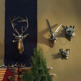 Smoking Pipe Bronzed Aluminum Staute Animal with Glasses Hanging Wall Mount Bear Louie Little Mouse Frankie Stag Home Decoration 2267w