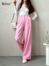 Women's Pants Capris Bclout Elegant Loose Pink Pants Women Summer Office Lady High Waist Long Trousers Fashion Solid Party Wide Leg Pants Female 230422