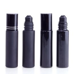 Essential Oil Perfume Bottle 10ml Black Glass Roll On Perfume Bottle With Obsidian Crystal Roller Thick Wall Roll-on Bottles Onivc