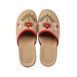 Slippers Comem Flax Indoor Embroider Linen Home Slip On Ladies Fat Comfortable Men Women's Spring Summer Shoes Women Footwear 45