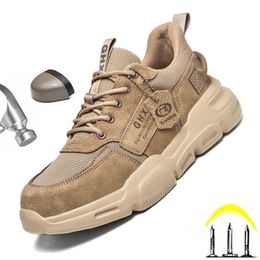Dress Shoes Work Safety Steel Toe Antipuncture Indestructible Men Boots Insole Suede Leather Upper Sneakers 230421