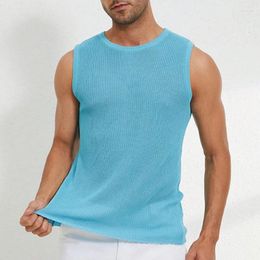 Men's Vests Elastic Slim Ribbed Tank Tops Men Casual Gym Clothes Summer Sleeveless O Neck Solid Knitted Vest Mens Fashion Camisole