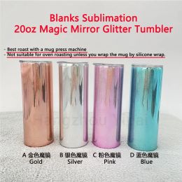 Sublimation 20oz Straight Tumblers Magic Mirror Cup Stainless Steel Double Wall Thermos Coffee Mugs 0422