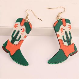 Dangle Earrings CACTUS SNAKE PATTERN PRINT BOOT FOR WOMEN Acrylic Cowboy Cowgirl Chic Shoes Earring Fashion Western Jewelry Gift