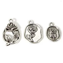 Charms 100 PCs Antique Silver Color Rose Flower Pendants Vintage Animal Necklace For DIY Women Jewelry Making