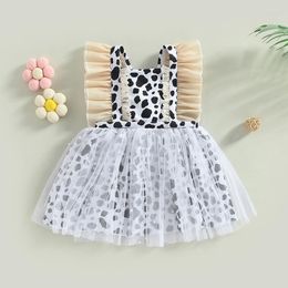 Girl Dresses Cute Infant Baby Girls Dress Summer Cow Print Flying Sleeves Mesh A-line For Toddler Beach Party Wear