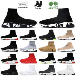 Luxury Designer Men Socks Shoes Women Mens Speed Trainer Black White Red Graffiti Fashion Speeds 2.0 Clear Sole Socks Runners Platform Loafers Sneakers 36-45