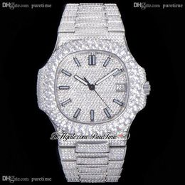 2021 TWF Paved Diamonds 5711 324SC 324CS Automatic Mens Watch Stick Markers Fully Iced Out Diamond Stainless Steel Bracelet Super 191g