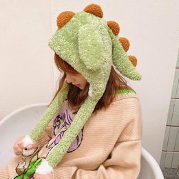 Berets Funny And Cute Dinosaur-shaped Plush Hat With Moving Jumping Ears Role-playing Cartoon Warm Ear Protection Cold-proof Cap