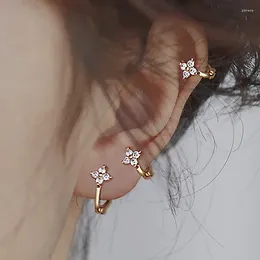 Hoop Earrings Dainty Mini Flower Earclip For Women Piercing Cartilage Ear Ring Cute CZ Gold Color Women's Aesthetic Jewelry KDE028