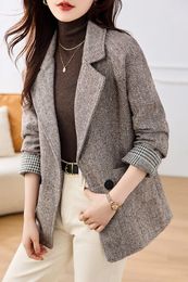 Women's Suits 2023 Autumn And Winter Woolen Coat Office Lady Suit Notched Warm Loose Slimming Jacket Women Top Clothes