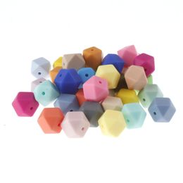 Baby Teethers Toys 50pcs Silicone Beads Teething Hexagon 14mm Silicone Chew Bead Teeth Necklace Diy Jewellery Parts Food Grade Silicone Beads 230422