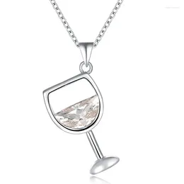 Pendants Exquisite Cute Wine Glass Pendant Ladies Long Chain Fashion Jewelry Zircon Silver Color 925 Necklace Sweater