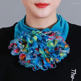 Scarves Korean Floral Chiffon Neck Guard False Collar Hedging Scarf Summer Women Silk Protect Cervical Elastic Bib Headneck P51