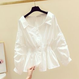 Women's Blouses Shirts Elegant Off shoulder Top Long sleeve Tunic Blouse Button Up White Shirt Turn down Collar Casual 230421