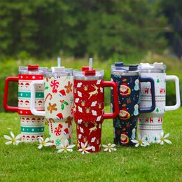 Water Bottles Christmas Thermos Bottle with Handle and Straw Lid 40oz Coffee Tumbler Cup Car Mug Vacuum Keep Ice Cold 231121