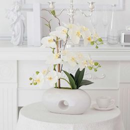 Decorative Flowers Artificial Flower Phalaenopsis Potted Plant Fake Set Living Room Coffee Table Decoration Ornaments