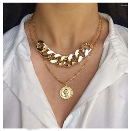 Chains Find Me Creative Alloy Double Layer Necklace Round Head Pendant Retro For Women Fashion Jewellery Accessories