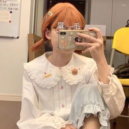 Women's Blouses Kawaii Bear Shirt Women 2023 Spring Female White Korean Fashion Y2K Casual Long Sleeve Cute Top Lolita