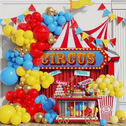 Party Decoration 155pcs Carnival Circus Balloon Garland Arch Kit Yellow Red Blue Latex Ballon Baby Shower First Birthday Decor Air Globos