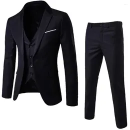 Men's Suits Mens 3 Piece Long Sleeve One Button Lapel Blazer Slim Veat Fit Pant Temperament Solid Colour Pockets Wedding Groom Suit Set