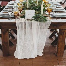 RU075C Wedding Party baby shower decoration cotton gold blush pink dark green beige blue cheesecloth gauze table runner 220513343c