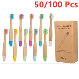 Toothbrush 50100pc Organic Children's Bamboo ten Colours Soft Fibre Bristles Biodegradable Handle Eco Friendly Kids es 230421