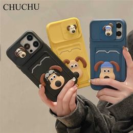 Cell Phone Cases 3D Korean Cartoon Dog Liquid Silicone Wallet Card Case For iPhone 14 Pro Max 13 12 11 Pro Max X XR XS 7 8 Plus SE3 MiNi Cover J230421