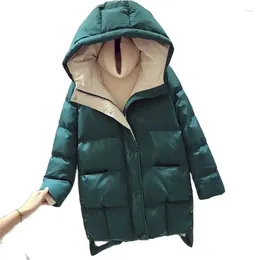 Women's Trench Coats Winter Mid-Long Cotton Jacket Women 2023 Loose Hooded Coat Pure Colour Outerwear Concealed Zipper Parka Overcoat Female